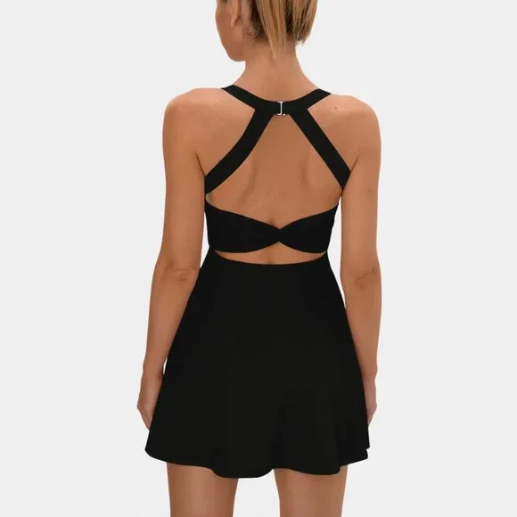 Halara Backless Cut Out Twisted Side Pocket 2-in-1 Mini Barre Ballet Dance Dress - Picture 1 of 7